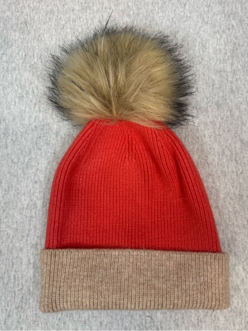 Anthropologie Norla Beanie - Coral Pink with Faux Fur Pom-Pom 🎀❄️